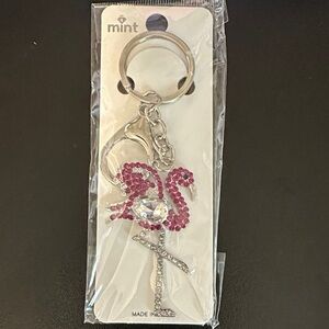 Mint Pink Crystal Flamingo Keychain with Silver-Tone Accent